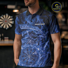 Load image into Gallery viewer, Custom Black And Blue Flame Grim Reaper Dart Team Men Polo Shirts, Halloween Otufit IPHW10036