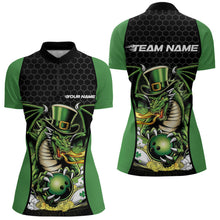 Load image into Gallery viewer, Custom Green St Patricks Dragon Bowling Womens Quarter-Zip Shirts, Lucky Dragon Bowling IPHW8608