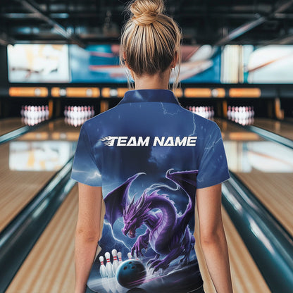 Custom Blue Thunder Lightning Purple Dragon Bowling Team Women Quarter-Zip Shirts IPHW8915