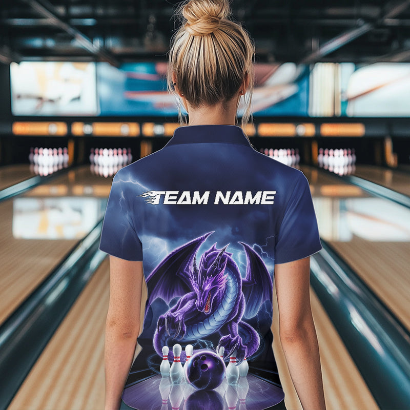Custom Blue Thunder Lightning Purple Dragon Bowling Team Women Quarter-Zip Shirts IPHW8922