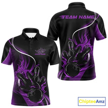 Load image into Gallery viewer, Custom Purple Flame Bowling Men Jerseys, Bowling Team League Shirt Bowlers Jerseys IPHW11297