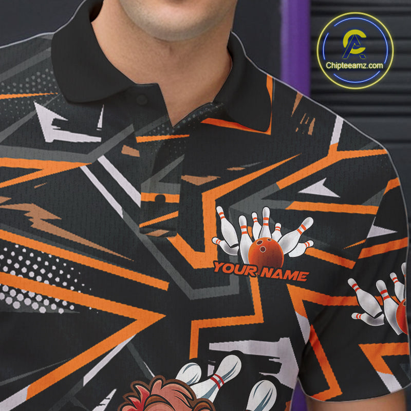 Custom Funny Turkey Bowling Jerseys, Orange Thanksgiving Bowling Team Men Polo Shirt IPHW9723