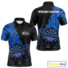 Load image into Gallery viewer, Custom Blue Fire Flame Skull With Wings Dart Team Men Polo Shirt, Halloween Outfit IPHW10048