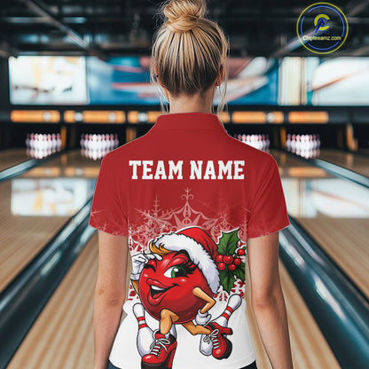 Custom Cute Funny Ladies Christmas Bowling Quarter-Zip Shirts, Women Team Xmas Outfit IPHW10135