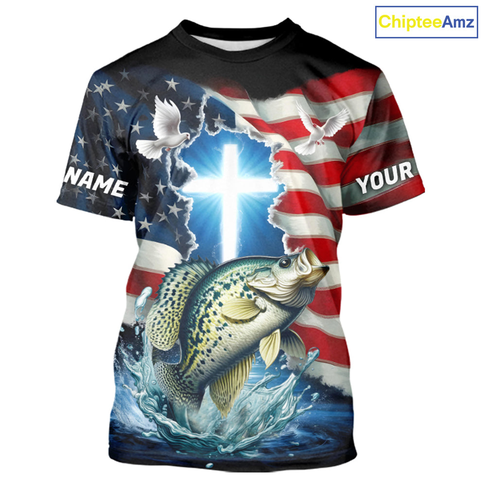 Custom Faith Crappie Patriotic Fishing T-Shirts, US Fishing Jerseys IPHW8178