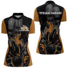 Load image into Gallery viewer, Custom Black And Yellow Flame Bowling Womens Quarter-Zip Shirt, Fire Bowling League Shirt IPHW8621