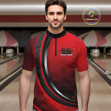 Load image into Gallery viewer, Custom Red Flame Bowling Jerseys, Bowling Team Men Quarter-Zip Shirt Bowlers Outfit IPHW11314