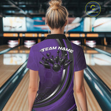 Load image into Gallery viewer, Custom Purple Flame Bowling Jerseys, Bowling Team Women Quarter-Zip Shirt Bowlers Outfit IPHW11316