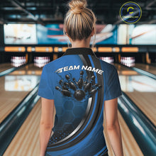 Load image into Gallery viewer, Custom Blue Flame Bowling Jerseys, Bowling Team Women Quarter-Zip Shirt Bowlers Outfit IPHW11317