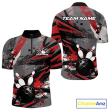 Load image into Gallery viewer, Custom Grunge Red Bowling Quarter-Zip Shirts For Men, Vintage Bowling Team Shirts IPHW9511