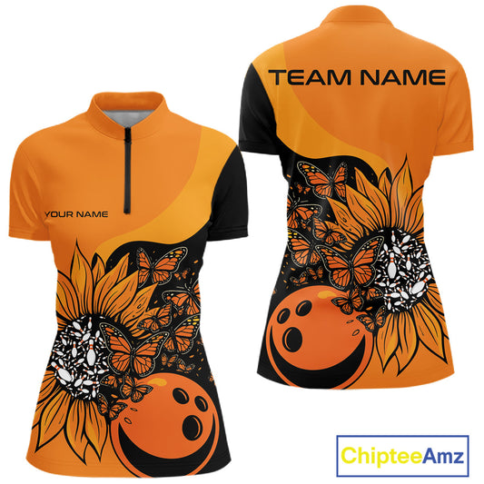 Custom Butterfly Sunflower Bowling Women Shirt, Sunflower Women Bowling Tournament Shirt IPHW10265