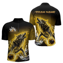 Load image into Gallery viewer, Custom Yellow Fire Flaming Wolf Bowling Quarter-Zip Shirts For Men, Wolf Bowling Tournament Shirt IPHW8430
