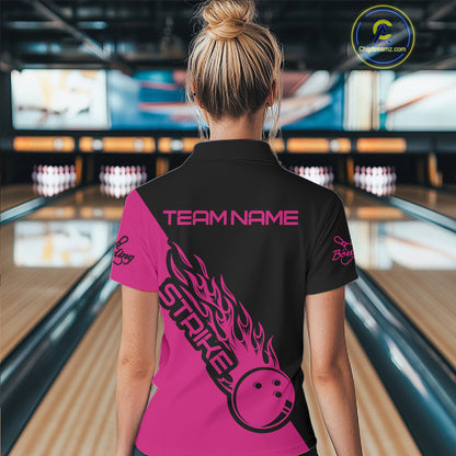 Custom Bowling Shirts For Women, Bowling Team Shirts Bowling Strike | Pink IPHW4290