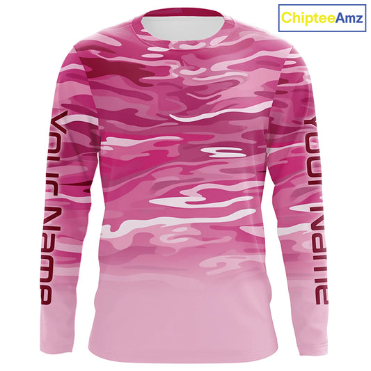 Pink Camo Custom Long Sleeve Tournament Performance Fishing Shirts For Charter Fishing Trip IPHW5797