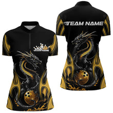 Load image into Gallery viewer, Custom Black And Gold Flame Dragon Bowling Tournament Womens Quarter-Zip Shirts IPHW8658