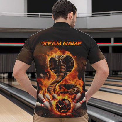Custom Flame Cobra Snake Bowling Team Quarter-Zip Shirts For Men, Bowling Tournament Outfit IPHW8666