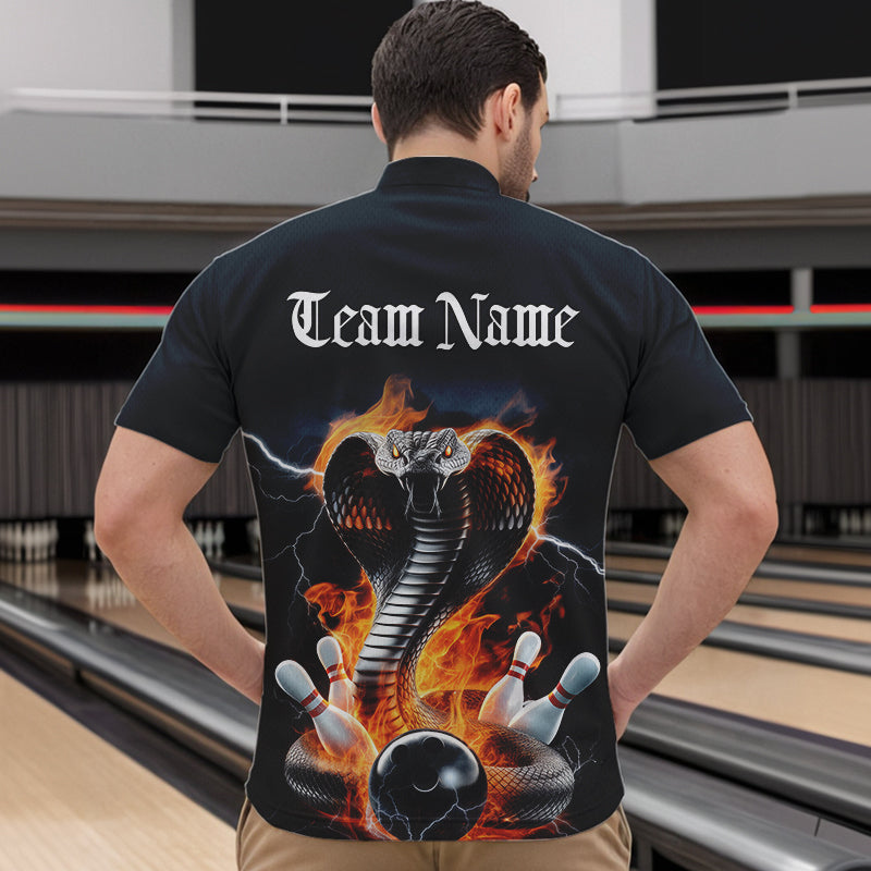Custom Flame Cobra Snake Bowling Team Quarter-Zip Shirts For Men, Bowling Tournament Outfit IPHW8668
