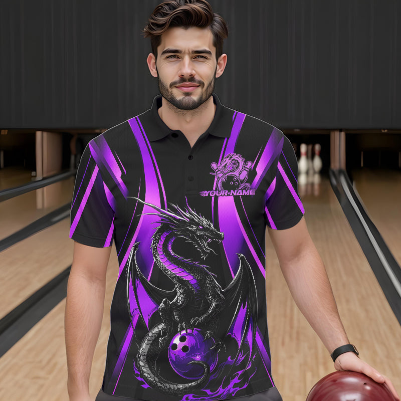 Custom Purple Dragon Bowling Jerseys, Dragon Bowling Men Polo Shirts Bowling League Shirt IPHW8928