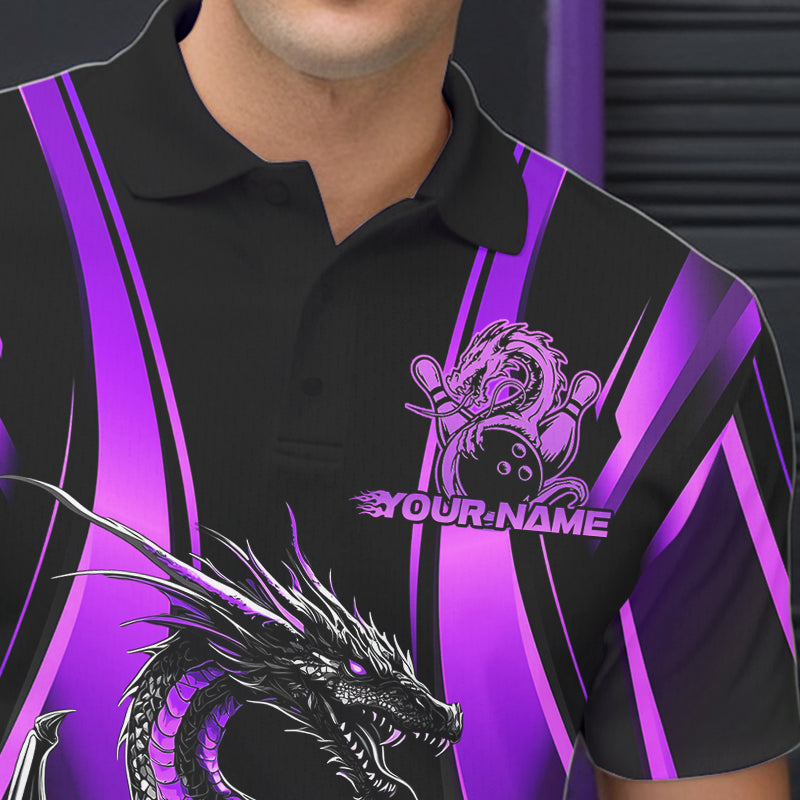 Custom Purple Dragon Bowling Jerseys, Dragon Bowling Men Polo Shirts Bowling League Shirt IPHW8928