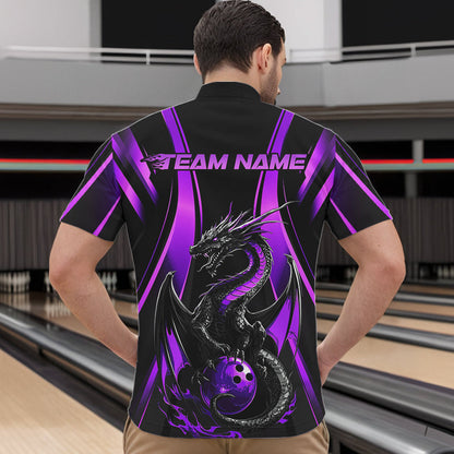 Custom Purple Dragon Bowling Jerseys, Dragon Bowling Men Quarter-Zip Shirts Bowling League Shirt IPHW8928
