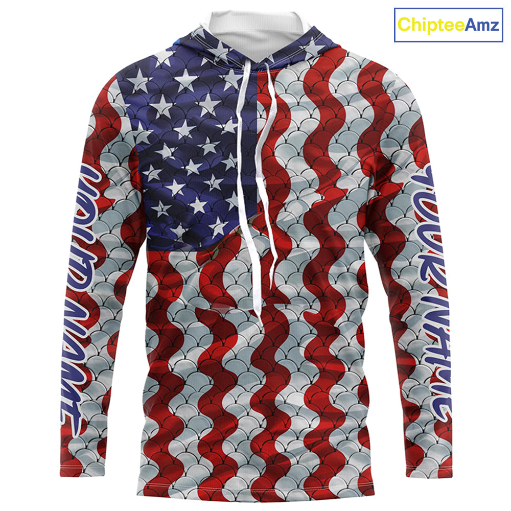 Personalized American Flag Long Sleeve Fishing Shirts Uv Protection, Patriotic Fishing Apparel IPHW6837