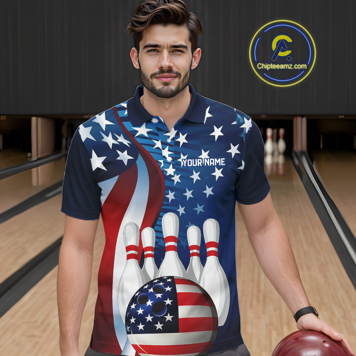 American Flag Custom Patriotic Bowling Shirts For Men, Team Bowling League Shirts Uniform IPHW7555