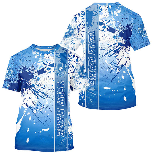 Blue And White Splatter Custom Pickleball T-Shirts For Men, Pickleball Team Uniform IPHW8203