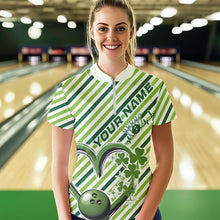 Load image into Gallery viewer, Custom Saint Patricks Day Heart Bowling Womens Quarter-Zip Shirt, Lucky Bowling Team Shirt IPHW8683