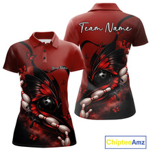 Load image into Gallery viewer, Custom Red Butterfly Bowling Women Polo Shirts, Team Tournament Bowlers Outfit IPHW11041