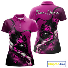 Load image into Gallery viewer, Custom Pink Butterfly Bowling Women Polo Shirts, Team Tournament Bowlers Outfit IPHW11044