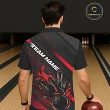 Load image into Gallery viewer, Custom Black And Red Flame Bowling Men Hawaiian Shirts, Bowling Team Bowling League Shirts IPHW7210
