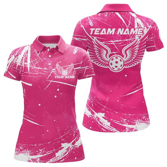Pink And White Custom Pickleball Wings Polo Shirts For Women, Pickleball Tournament Shirt IPHW8214