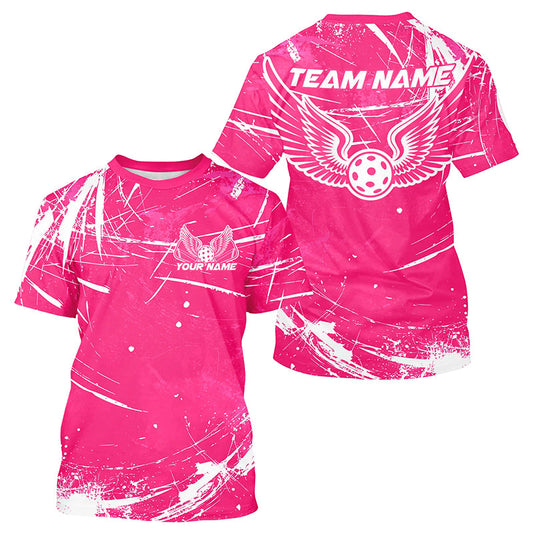 Pink And White Custom Pickleball Wings T-Shirts For Men, Pickleball Tournament Team IPHW8214