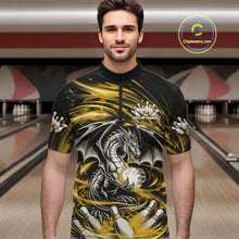 Load image into Gallery viewer, Custom Black And Yellow Fire Flame Dragon Bowling Jerseys Bowling Team Men Quarter-Zip Shirt IPHW10294