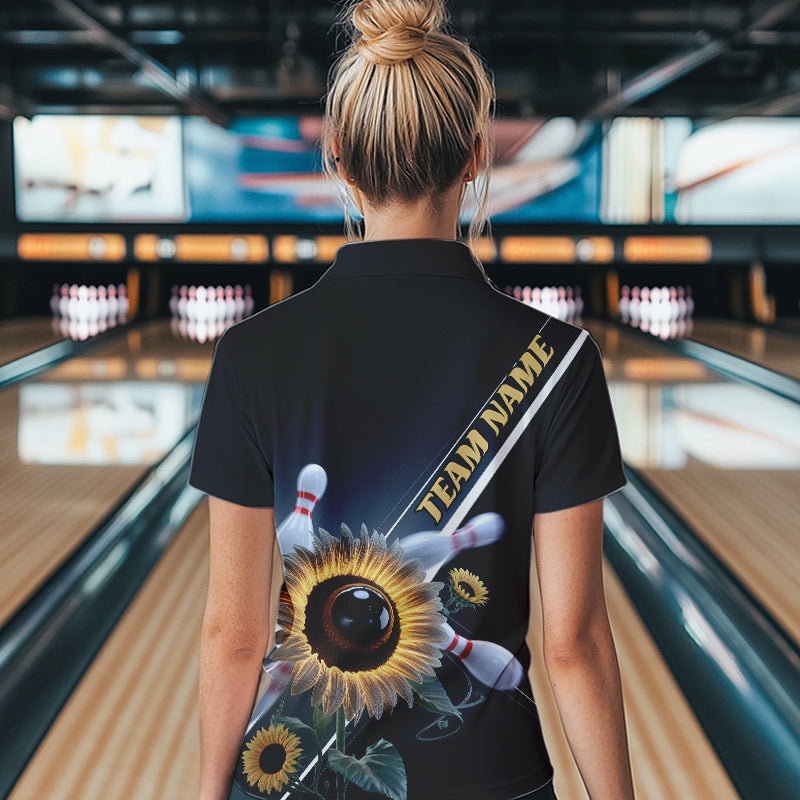 Custom Sunflower Bowling Quarter-Zip Shirts For Women, Sunflower Bowling Team Shirt With Name IPHW8438