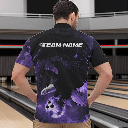 Custom Purple Flame Eagle Bowling Quarter-Zip Shirts For Men, Ealge Bowling Team Shirt With Name IPHW8448