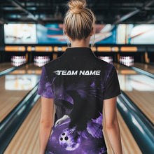 Load image into Gallery viewer, Custom Purple Flame Eagle Womens Bowling Quarter-Zip Shirts, Bowling Team Shirt With Name IPHW8448