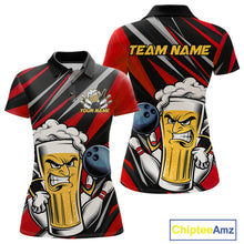 Load image into Gallery viewer, Custom Funny Red Bowling Jerseys Bowling And Beer Women Polo Shirts, Bowling Jerseys IPHW10532