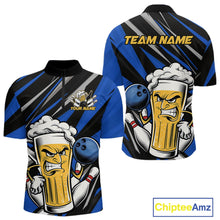 Load image into Gallery viewer, Custom Funny Blue Bowling Jerseys Bowling And Beer Men Quarter-Zip Shirts, Bowling Jerseys IPHW10533