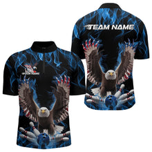 Load image into Gallery viewer, Personalized Blue Flame US Eagle Bowling Men Quarter-Zip Shirts, Patriotic Bowling League Shirt IPHW8935