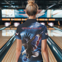 Load image into Gallery viewer, Custom Blue Lightning Patrotic Eagle Bowling Women Polo Shirt, US Flag Bowling Team Shirt IPHW8938