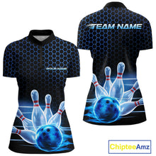 Load image into Gallery viewer, Custom Black And Blue Hexagon Flame Bowling Women Quarter-Zip Shirts, Bowling Team Shirt IPHW9389