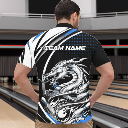 Custom Black And Blue Dragon Bowling Team Quarter-Zip Shirts For Men, Dragon Bowling Jerseys IPHW8706