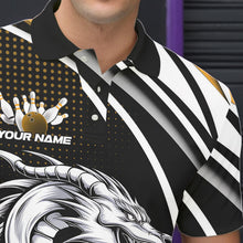 Load image into Gallery viewer, Custom Black And Yellow Dragon Bowling Team Polo Shirts For Men, Dragon Bowling Jerseys IPHW8707
