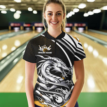 Load image into Gallery viewer, Custom Black And Yellow Dragon Bowling Women Quarter-Zip Shirts , Dragon Bowling Jerseys IPHW8707
