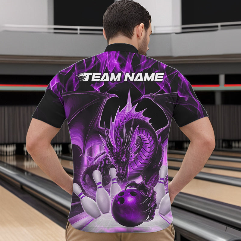 Custom Purple Flame Dragon Bowling Quarter-Zip Shirts For Men, Dragon Bowling Team Jerseys IPHW8961