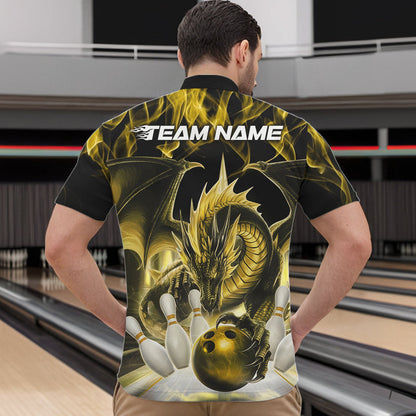 Custom Yellow Flame Dragon Bowling Quarter-Zip Shirts For Men, Dragon Bowling Team Jerseys IPHW8962