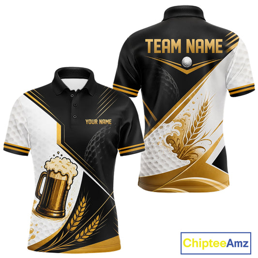 Custom Black And Gold Golf And Beer Golf Team Men Polo Shirt, Golf Apparel IPHW11671