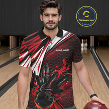 Load image into Gallery viewer, Custom Red Flame Bowling Jerseys For Men, Hexagon Bowling Team Tournament Shirt IPHW10556