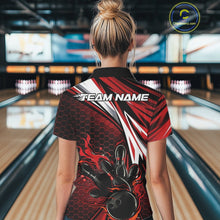 Load image into Gallery viewer, Custom Red Flame Bowling Jerseys For Women, Hexagon Bowling Team Tournament Shirt IPHW10556